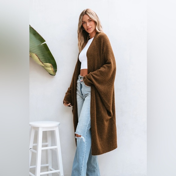 Cupshe Tan Open Front Dolman Sleeve Duster Cardigan - Medium - Picture 3 of 13